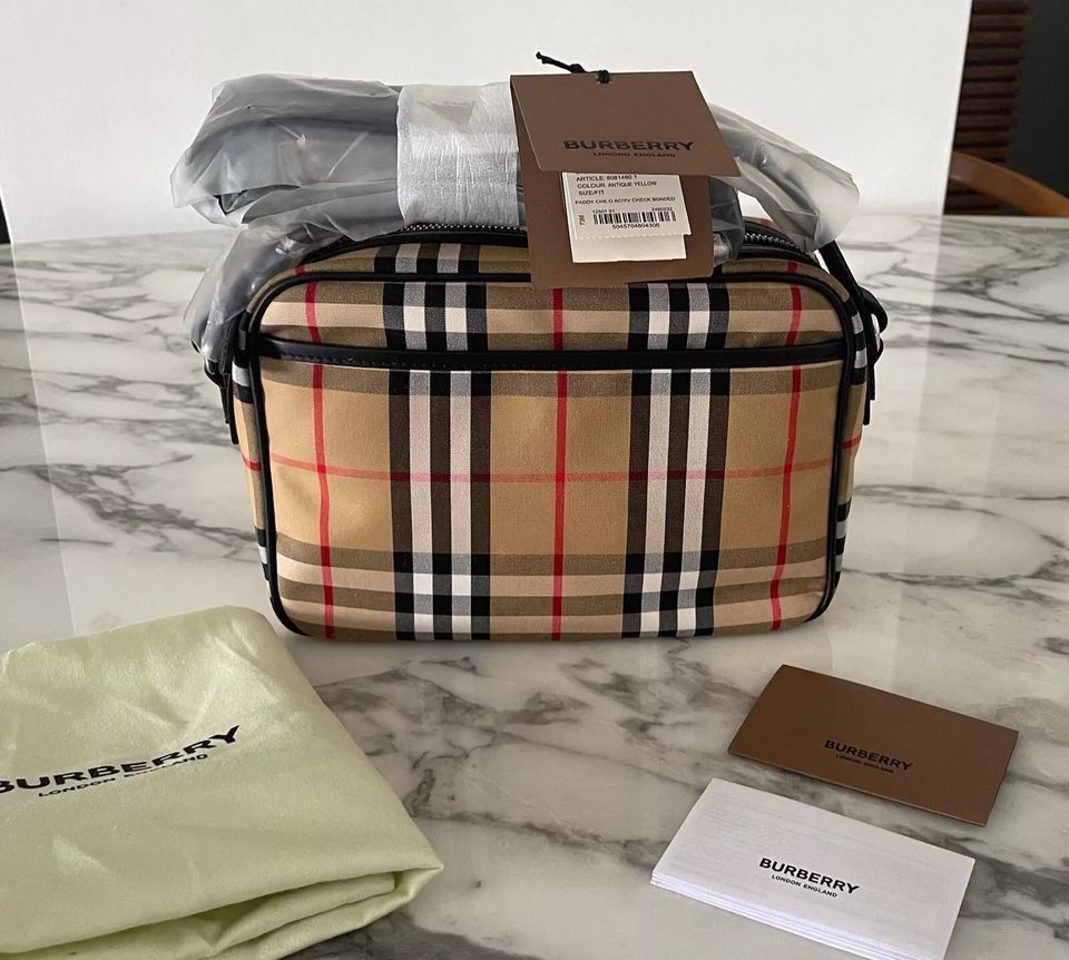 NWT Genuine Burberry House Check Cloth and Leather Paddy Shoulder Bag