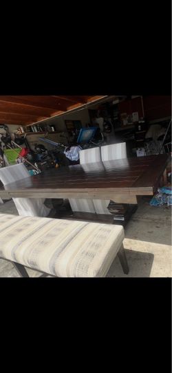 Heavy Wood Table with Bench and 3 chairs