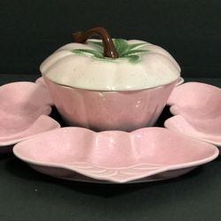 Vintage Belmar of California Pottery Pink Strawberry Ceramic Serving Set. #310