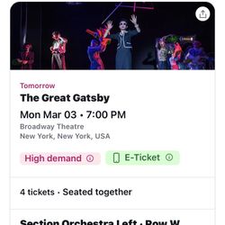   The Great Gatsby Ticket For Sale $100