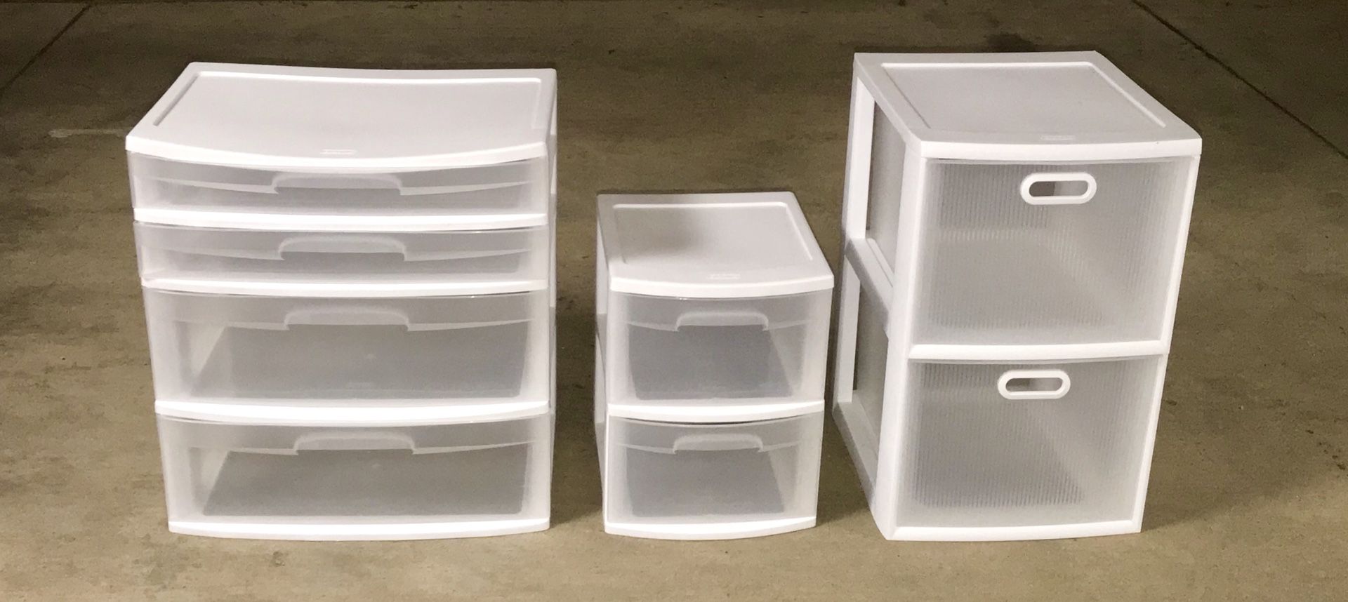 3 White and Clear Storage Drawers ($30 for all)