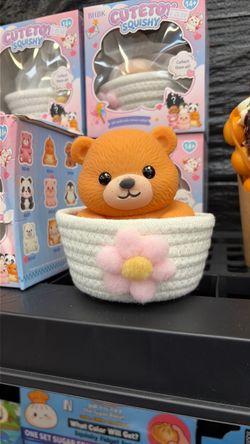Bear Squishy in woven basket