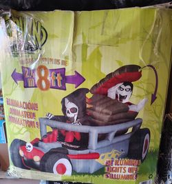 Gemmy 2010 8' Halloween Inflatable Hot Rod with Creeper and casket