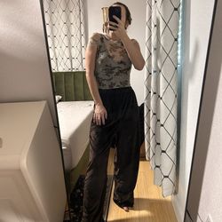 Vintage Wide-Leg Brown Velvet Pants
