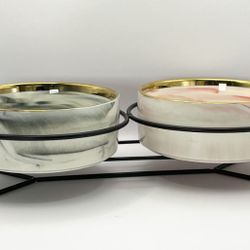 Marblized Pet Bowls with Metal Stand