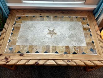 Beautiful wood and mosaic stone coffee table. Western design.