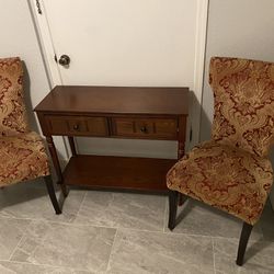 Entry Way Console Table With Drawers Cherry Wood And Accent Chairs Velvet Must Go Asap $50