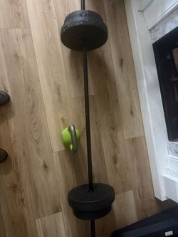 Bar, weights and kettlebell