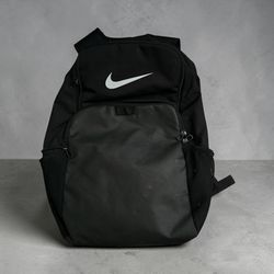 Nike Black Backpack White Swoosh Logo Zip Closure Padded Outer Pockets