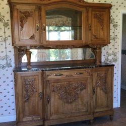 19th Century French Walnut Buffet With Intricate Wood Carving 