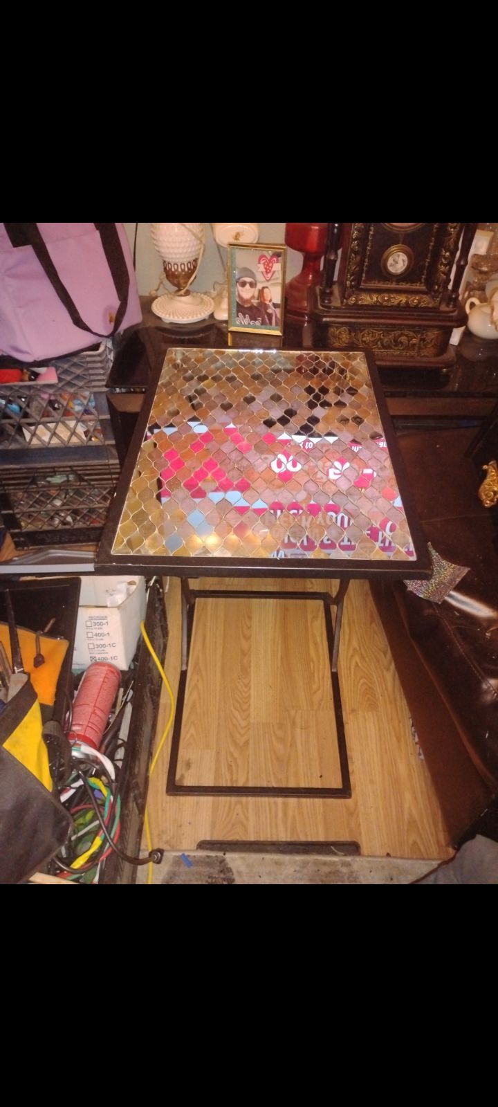Cute mosaic glass side table!!