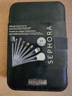 Sephora Ultimate Travel Tool kit Brush Set Black 8 pc $210 Value Brand New