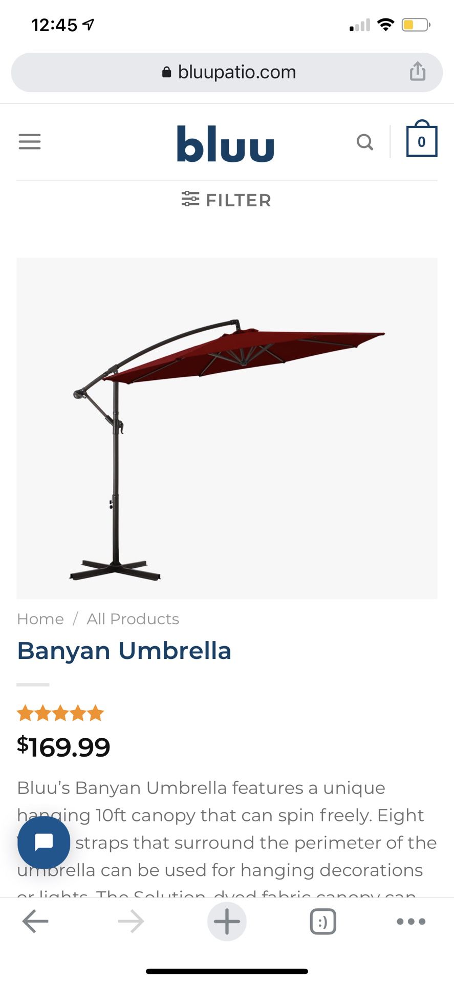 10’ Hanging Patio Umbrella