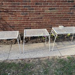 Set of 3 vintage mid-century modern MCM wrought iron tables