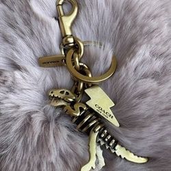 Coach Metal Small Rexy T-Rex Skeleton Puzzle Bag Charm Keychain CCE75 Brass