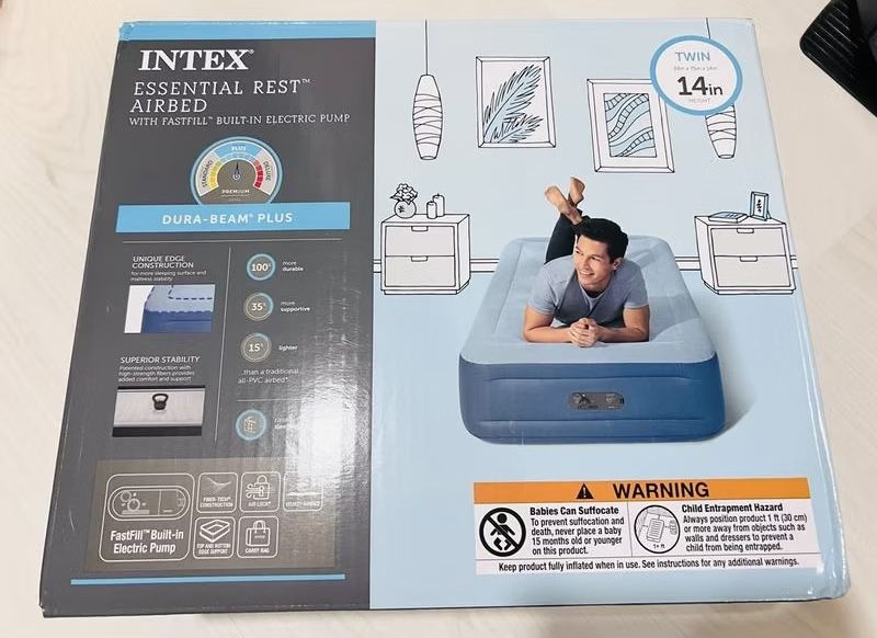 *Sealed new* Intex Mid Rise Hexbeam 14" Electric Pump Twin Air Mattress - Dark Blue
