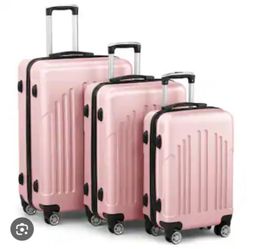 Winado 3-Piece Hardside Luggage Set 20” 24” 28” – Pink – New