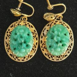 Vintage Faux Jade Screwback Earrings
