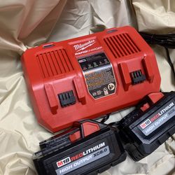 Milwaukee M18 18-Volt Lithium-lon Dual Bay Rapid Battery Charger with 8.0Ah Battery Pack (2- Pack)