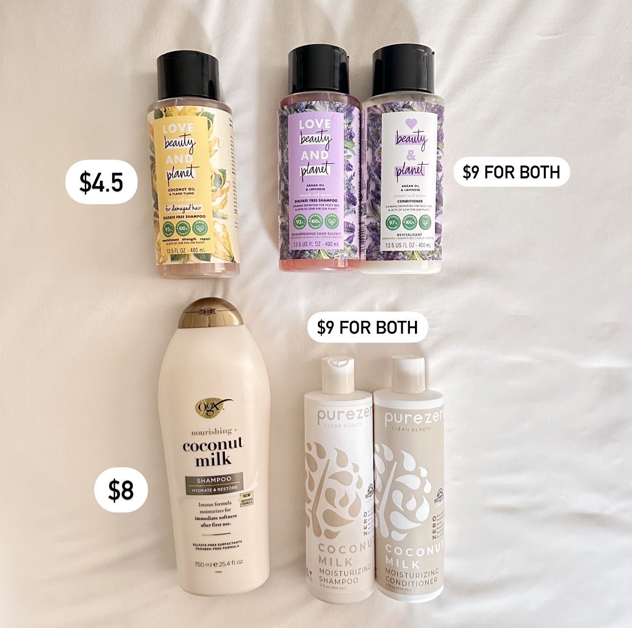 Shampoo - OGX, Purezero, Love Beauty and Planet 