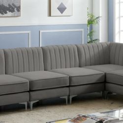 Alina Velvet Grey Modular Sectional

