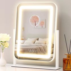 Vanity Mirror with Lights,13.1"×16.7"LED Makeup Mirror,Lighted Makeup Mirror with Lights, Smart Touch Control Dimmable 3 Modes Light, Lighted Up Mirro