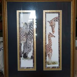 Large Framed Art - Zebras and Giraffes