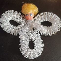 Vintage Handmade Beaded Pixie Angel Christmas Ornament 1960s 1970s 5" 
