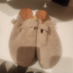 Intini Suede Clogs for Mens Womens Leather Clogs Adjustable Buckle Cork Footbed Home Slippers Sandal