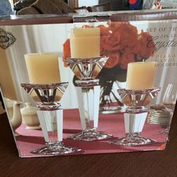 Very Heavy Crystal Candleholders x3