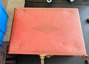 Vintage Red Leather Jewelry Box with Brass Latch