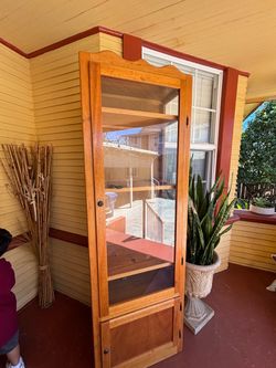 Vintage Wood Glass Display Cabinet
