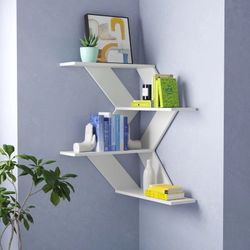 Bosfori “Malena” Wall Shelf – White, 4-Tier Zigzag Design