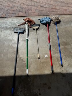 5 MOPS AND BROOMS THE PACKAGE IS ONE PRICE