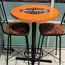 Harley Pub Height Table W Swivel Chairs And Harley Drinks Coasters