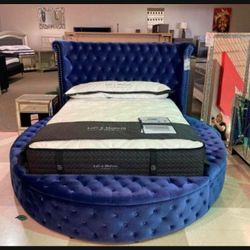 Circle Queen Bed Blue Velvet FOA 💥 Brand New 👉 Delivery Available 🚚 Color Options 👍