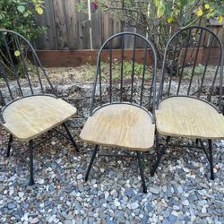 Three Magnolia Chairs - Wood Seat, Metal Frame