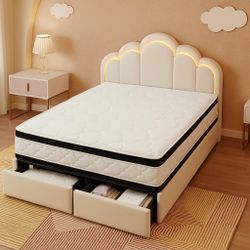 Full LED Bed + Brand New 10” Hybrid Mattress — Storage Drawers Included