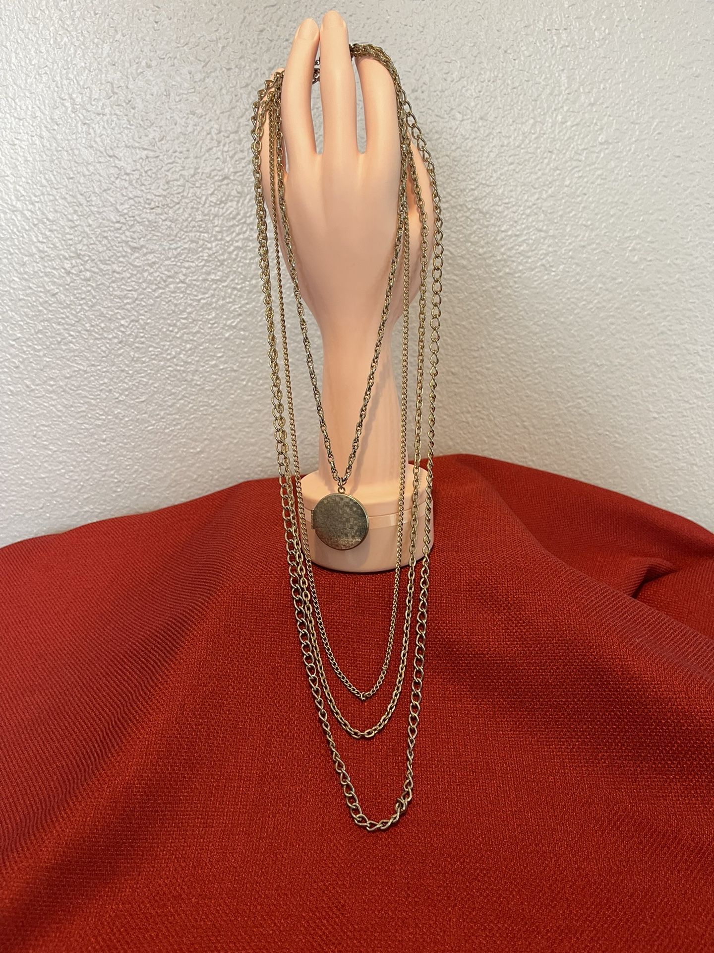 Gold Tone Multi Chain Locket Necklace