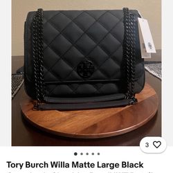 Tory Burch Willa Matte Large Black Crossbody Shoulder Bag (NWT Retail $628)