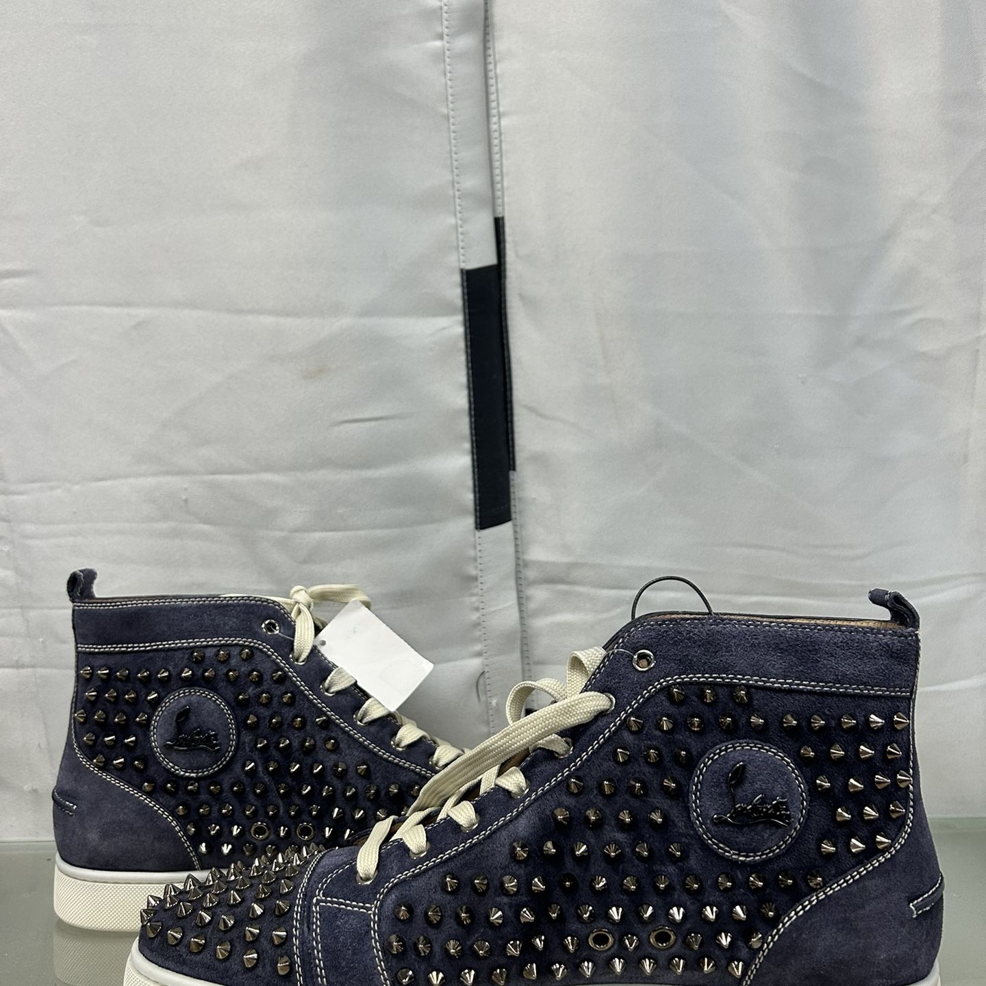 Christian Louboutin Louis Junior Spiked Suede Sneakers - Men - Blue Suede Shoes - EU 46