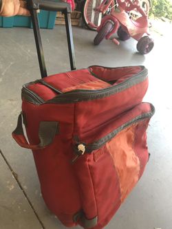 Red cooler with wheels