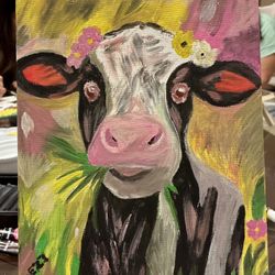 Hand-Painted Cow Canvas Art