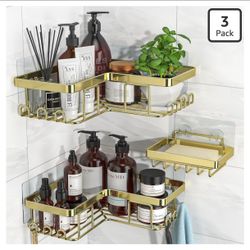 3 pack gold adhesive shower caddy