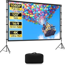 120 Inch Portable Indoor Outdoor Projector Screen with Stand. Home Theater Backyard Movie Night