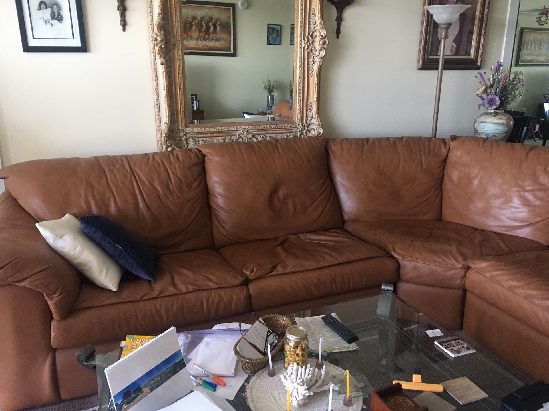 Brown sectional ( sleeper) Faux leather