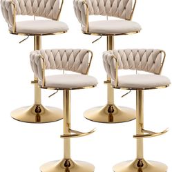 Canxkun Gold Velvet Adjustable Bar Stools (Set of 4)