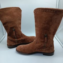 Trask Audra Suede Western Mid-calf Brown Boots Womens Size 7.5 Whipstitch Detail