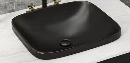 Black Semi Recessed Ceramic Bathroom Sink 17”x15”