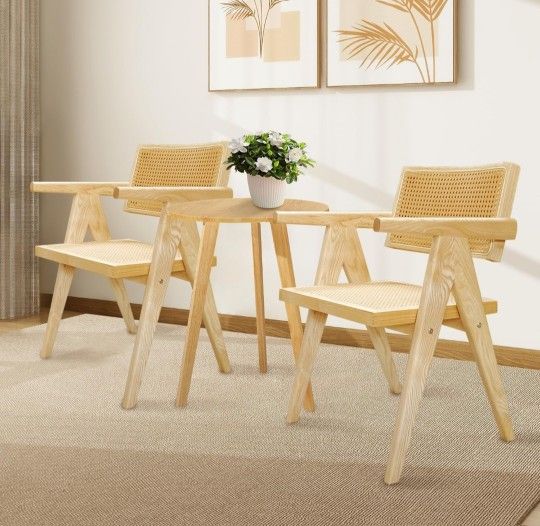 New! Set of 2 Theokleia Rattan Dining Chairs, Wood, Cane - $5 West Valley Delivery (#2.32)